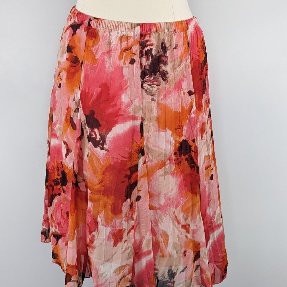 CJ Banks Orange and Pink Floral Elastic Waist Skirt